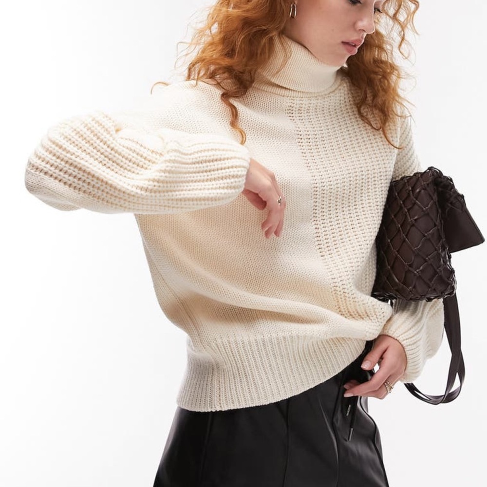 TOPSHOP Oversized Mix Media Stitch Turtleneck Sweater